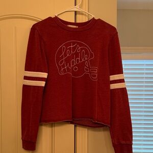 Burgundy “let’s huddle” cropped football sweatshirt